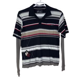 Fox‎ Racing Deluxe Men's Medium Polo Thermal Layered Black Striped Emo Punk Y2K